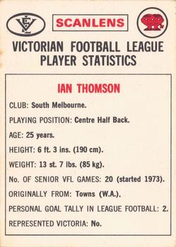 1974 Scanlens VFL #75 Ian Thomson Back